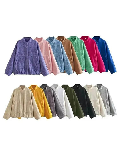 Autumn Winter Gray Casual Women Jacket Fashion Outerwear Chic Lady Bomber Coat Winter Thick Top - Tamnz