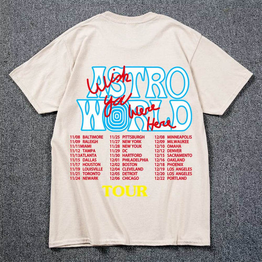 New Summer Hip Hop T Shirt Men Women Cactus Jack Harajuku T-Shirts WISH YOU WERE HERE Letter Print Tee Tops - Tamnz