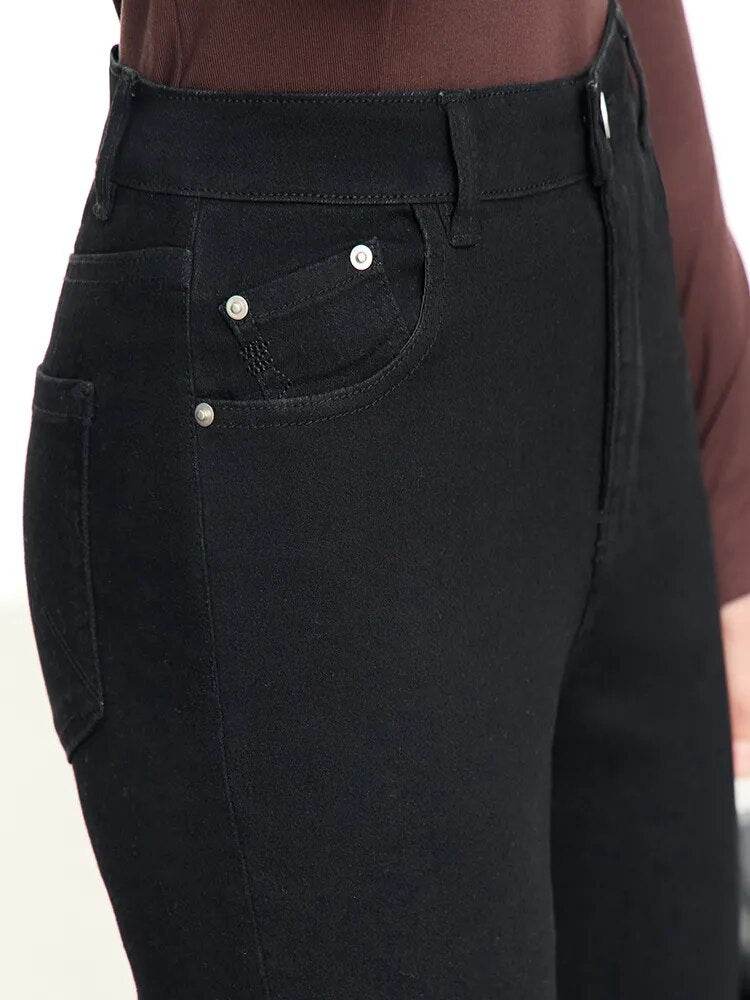 AMII Minimalism 2023 Jeans For Women New Cotton Elastic Denim Bottom Split Waist Pencil Pants Autumn Slim Black Pants 12323099 - Tamnz