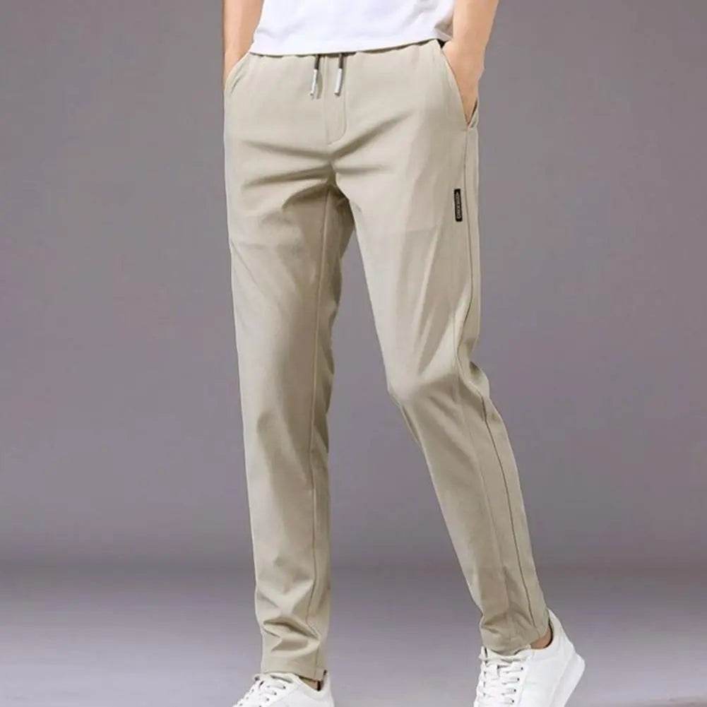 Men Pants Elastic Waist Trendy Polyester Casual Drawstring Men Trouser for Street Wear - Tamnz