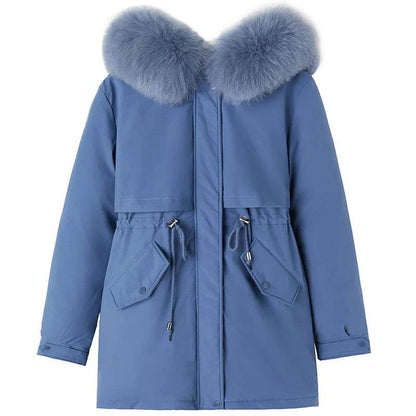 Women Parka Fashion Long Coat Wool Liner Hooded Parkas Winter Jacket Slim with Fur Collar Warm Snow Wear Padded - Tamnz