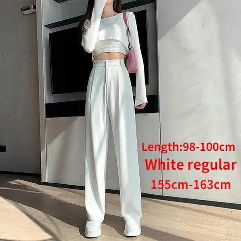 Casual High Waist Loose Wide Leg Pants for Women Spring Autumn New Female Floor-Length White Suits Pants Ladies Long Trousers - Tamnz