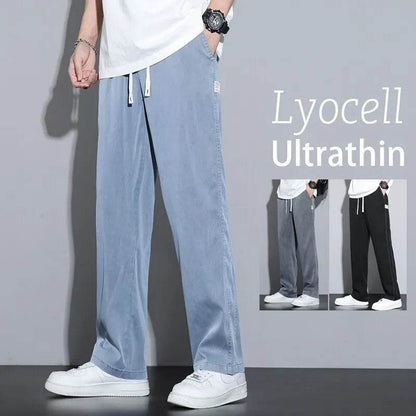 Summer Soft Lyocell Fabric Men's Jeans Thin Loose Straight Pants Drawstring Elastic Waist Korea Casual Trousers Plus Size M-5XL - Tamnz