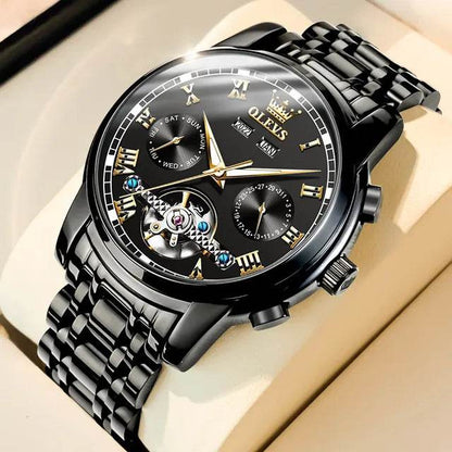 Automatic Mechanical Business Wristwatch Skeleton Calendar Stainless Steel Strap Watch - Tamnz