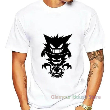 MINISO Pokemon Geng Ghost Printed T Shirt For Men Women Short Sleeve Round Neck Fashion Cotton Tees Casual Oversized Tops - Tamnz