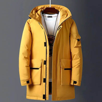 Men White Duck Warm Hooded Long Down Jackets Autumn Casual Parka Black Fluffy - Tamnz