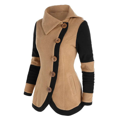 Fashion Two Tone Fleece Jacket Colorblock Wide-waisted Full Sleeve Warm Coat For Fall,Spring,Winter - Tamnz
