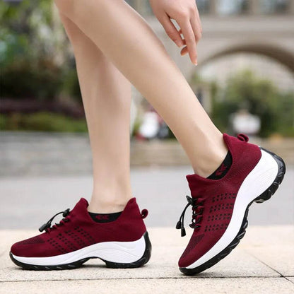 Women Fashion Sneaker for Walking Fitness Sport Shoes Chunky Platform Height Increasing Breathable Loafers Elastic Lady Trainers - Tamnz