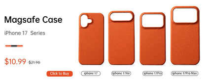 for Magsafe Case for iPhone 17 15 16 Pro Max Air 16Pro Natural Cowhide Lychee Leather Magnetic Protector Luxury Phone Back Cover