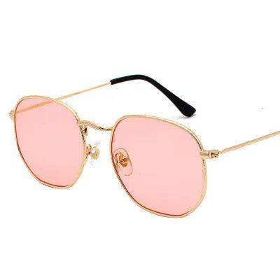 Sunglases Hexagon Sunglasses Women Metal Frame Fishing Glasses Gold tea Eyewear lentes - Tamnz