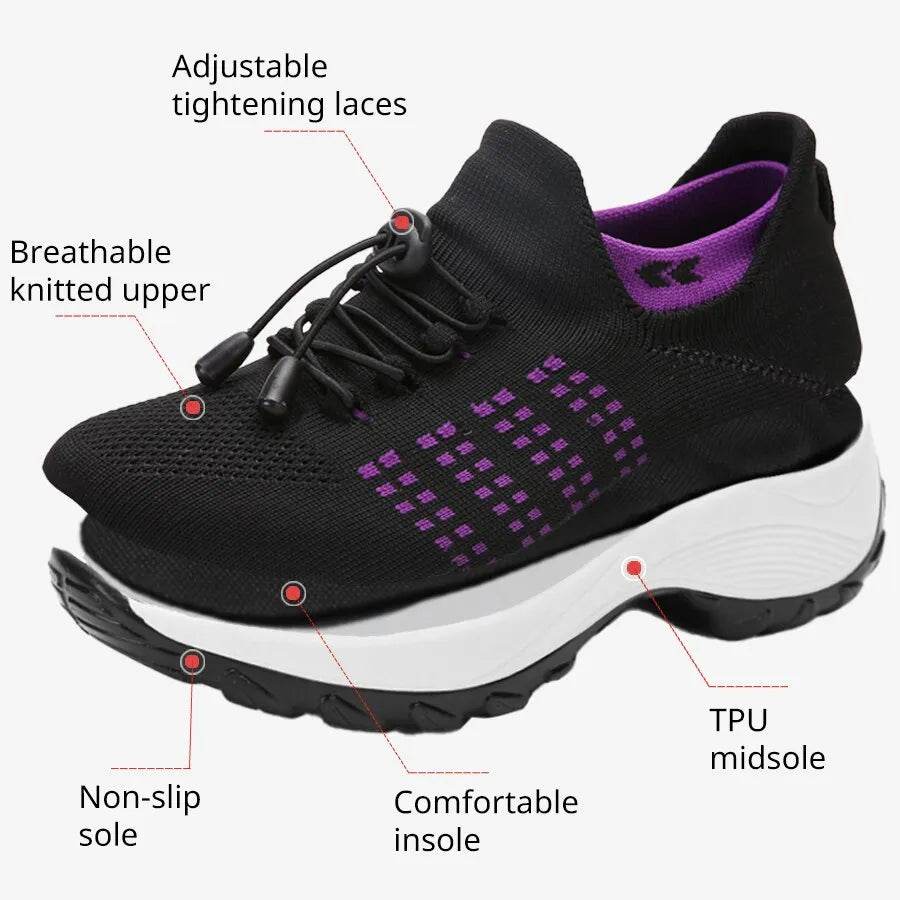 Women Fashion Sneaker for Walking Fitness Sport Shoes Chunky Platform Height Increasing Breathable Loafers Elastic Lady Trainers - Tamnz