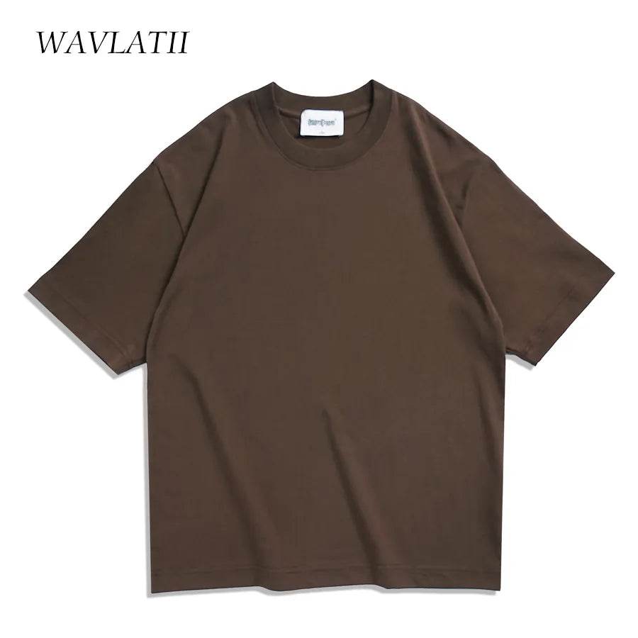 WAVLATII Oversized Summer T shirts for Women Men Brown Casual Female Korean Streetwear Tees Unisex Basic Solid Young Cool Tops - Tamnz