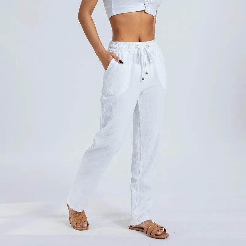 Womens Loose Trousers Casual Solid Color Wide Leg Trousers Drawstring Design Fashion Pants - Tamnz