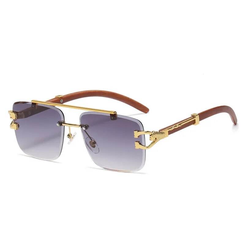 Retro Square Sunglasses Luxury Brand Designer Gold Lion Decoration Sun Glasses - Tamnz