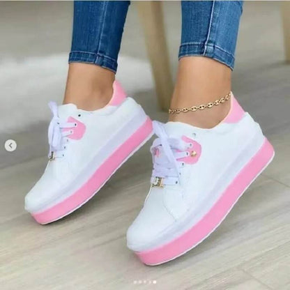 Women's Vulcanized Shoes Sports Shoes Outdoor Platform Shoes Female Casual PU Fashion Lace-Up Sneakers Women Wedge Flats - Tamnz