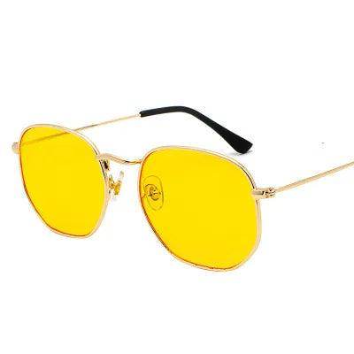 Sunglases Hexagon Sunglasses Women Metal Frame Fishing Glasses Gold tea Eyewear lentes - Tamnz