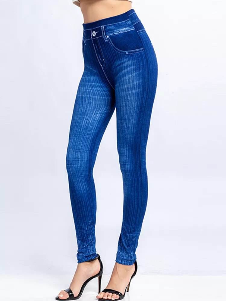 Gym Leggins High Waist Elastic Butterfly Pritned Pencil Pants Faux Denim Leggings Female New Design Hot Sale - Tamnz