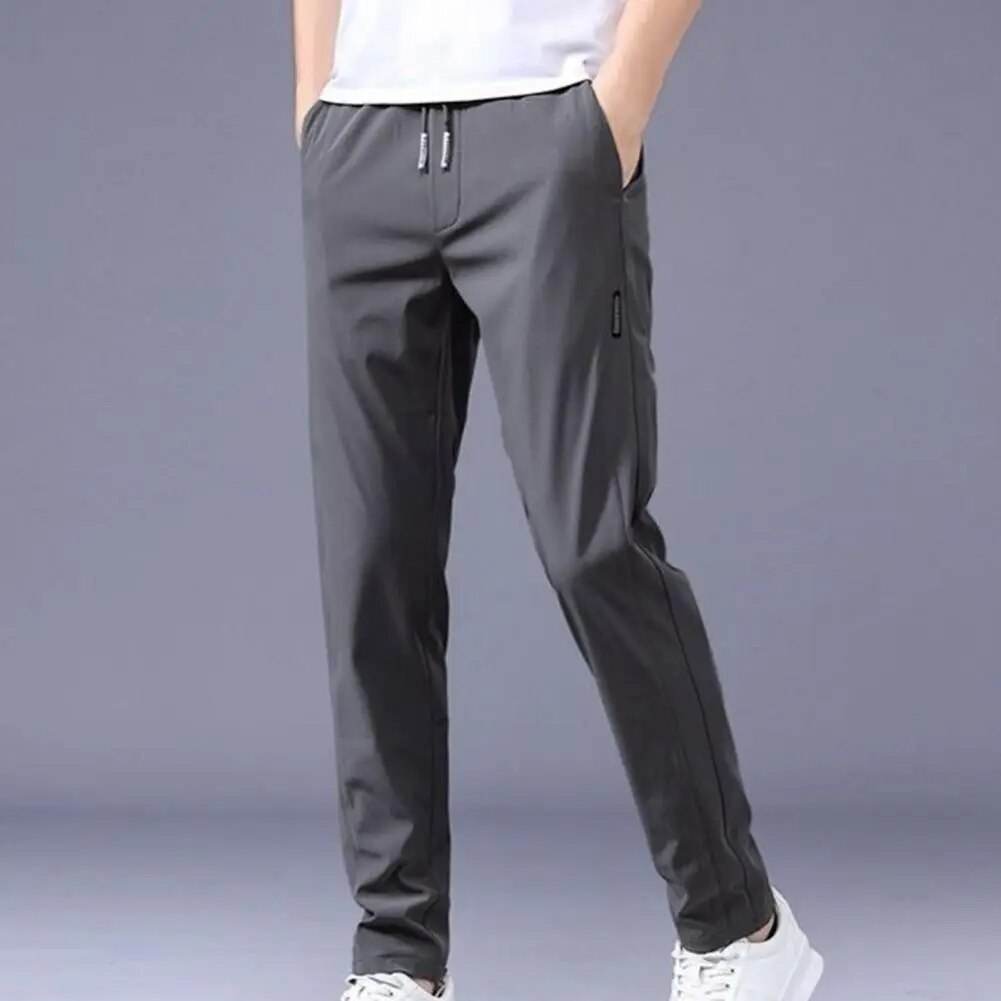 Men Pants Elastic Waist Trendy Polyester Casual Drawstring Men Trouser for Street Wear - Tamnz