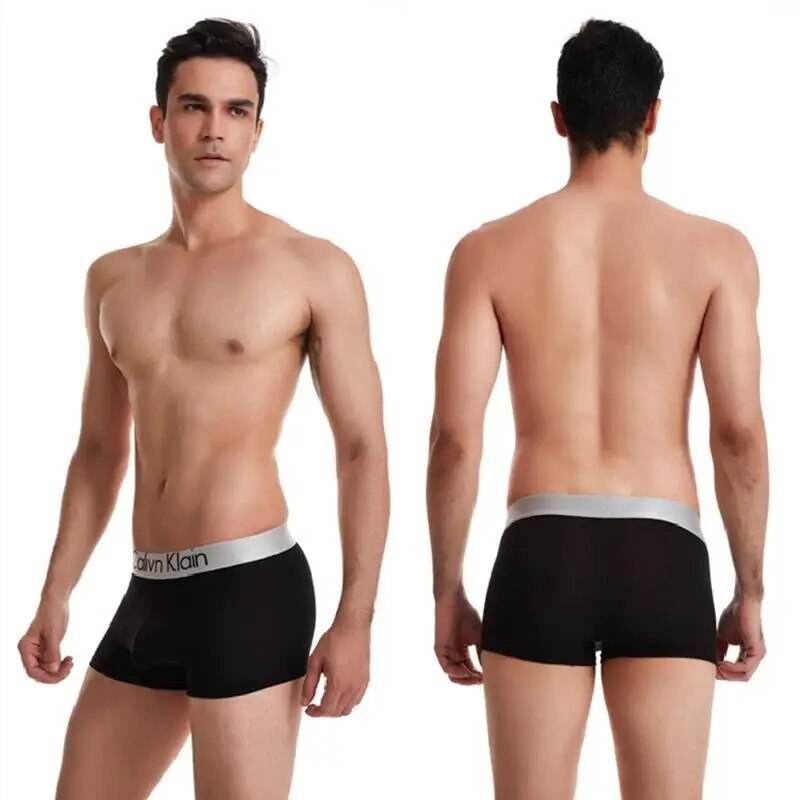Fashion Letter Printing Boxershorts Breathable Ice Silk Men's Underwear 3D Pouch Shorts Underpants Seamless Male Boxer Pants - Tamnz