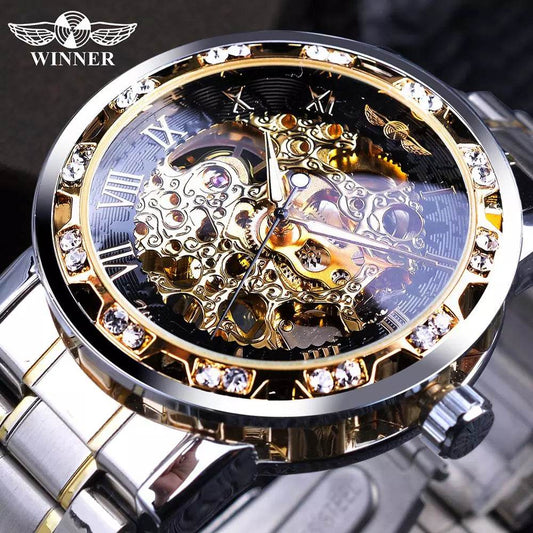 Transparent Diamond Luminous Gear Movement Royal Design Mechanical Skeleton - Tamnz