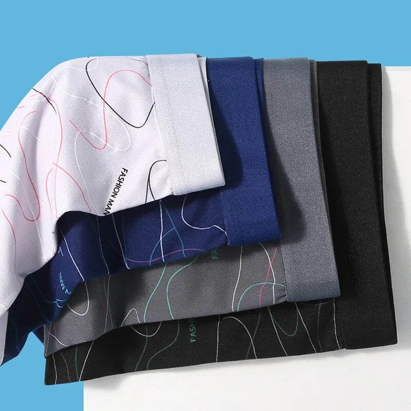 Man Boxers Line Printed Underpants U Convex Panties Fashion Comfortable Shorts Mens Solid Breathable Underwear Large Size 100kg - Tamnz