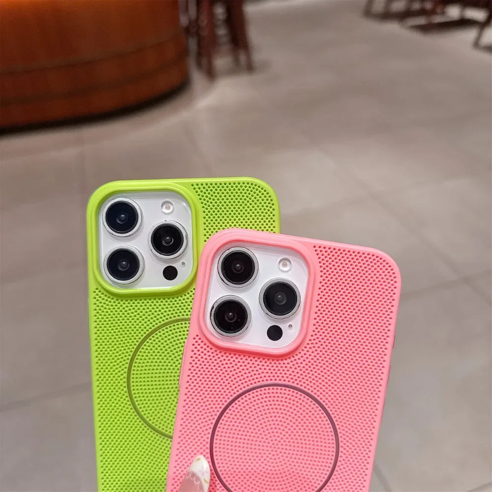 Cooling Heat Dissipation Mesh Magnetic Magsafe Case for iPhone 17 16 15 14 13 12 11 Pro Max Plus 17 Air Wireless Charging Cover
