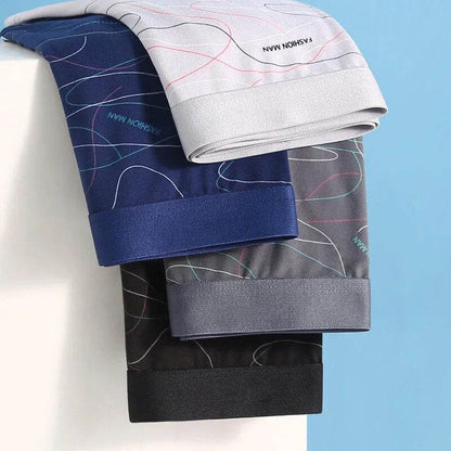 Man Boxers Line Printed Underpants U Convex Panties Fashion Comfortable Shorts Mens Solid Breathable Underwear Large Size 100kg - Tamnz