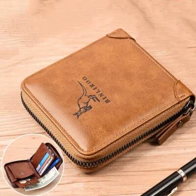 Coin Purse Wallet RFID Blocking Man Leather Wallet Zipper Business Card Holder ID Money Bag Wallet Male - Tamnz