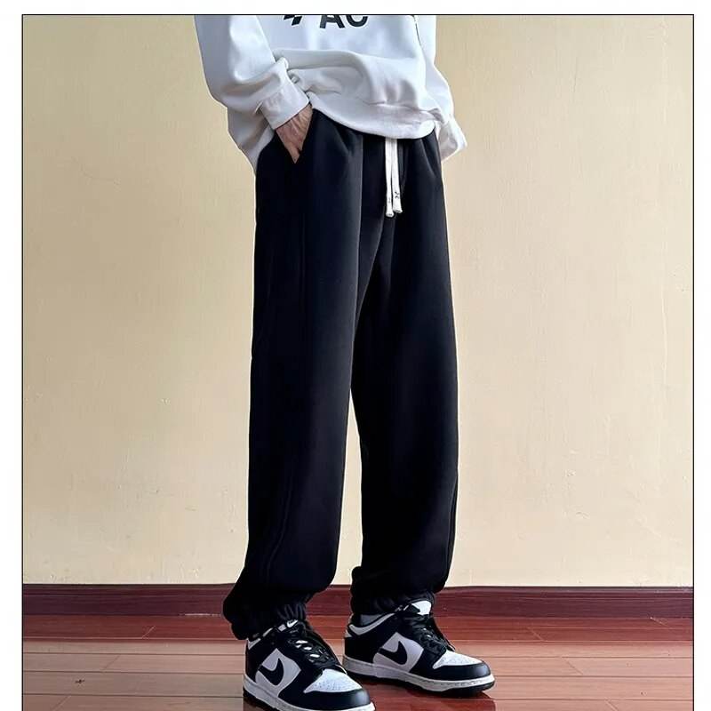 Winter Men's Fleece Pants Thick Warm Sweatpants Drawstring Stretch Waist Casual Tapered Trousers Regular Fit Joggers Pants - Tamnz