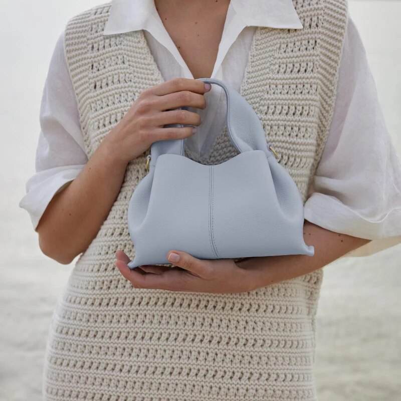 New Polana Cowhide Dumpling Type Crossbody Bag Women Luxury Designer Handbag Cloud Bag Solid Color Lychee Pattern Shoulder Bag - Tamnz