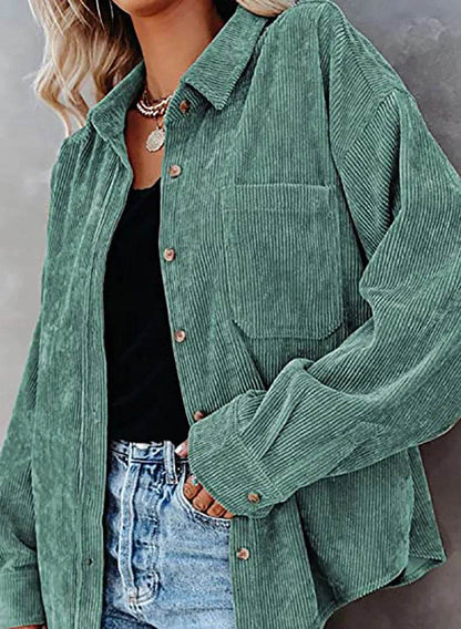 Autumn/Winter Women's Shirt Solid Lapel Pit Stripe Casual Coat Women - Tamnz