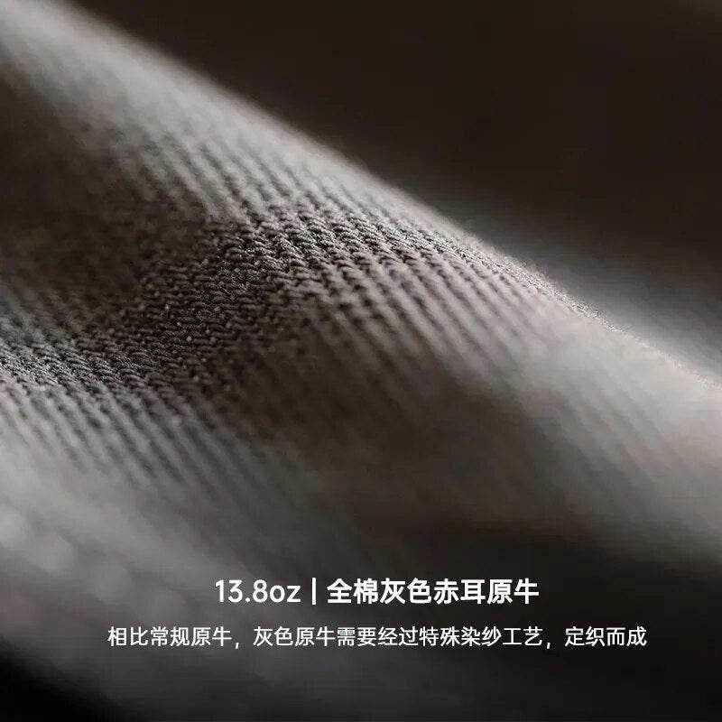 Maden Gray Jeans for Men 13.8 Oz 100% Cotton Regular Straight Fit Vintage Denim Pants Quality Bright Line Trousers 2022 New - Tamnz