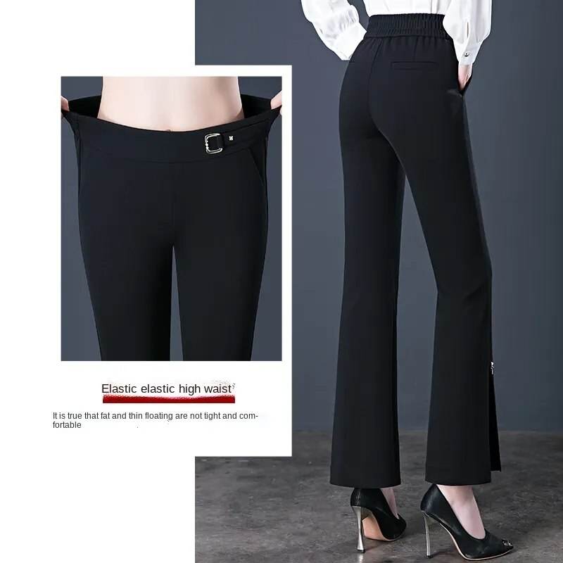 Elastic High Waist Flared Pants Women's Spring and Autumn New Loose Casual Trousers Black Fashionable Flared Pants - Tamnz