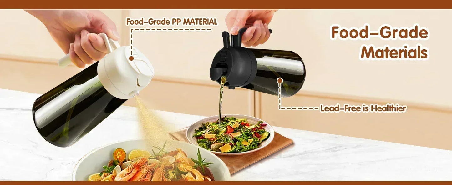 2 in 1 Olive Oil Dispenser Bottle 470ml Light-Blocking Dark Oil Sprayer for Cooking for Kitchen Dark Green Glass Oil Bottle