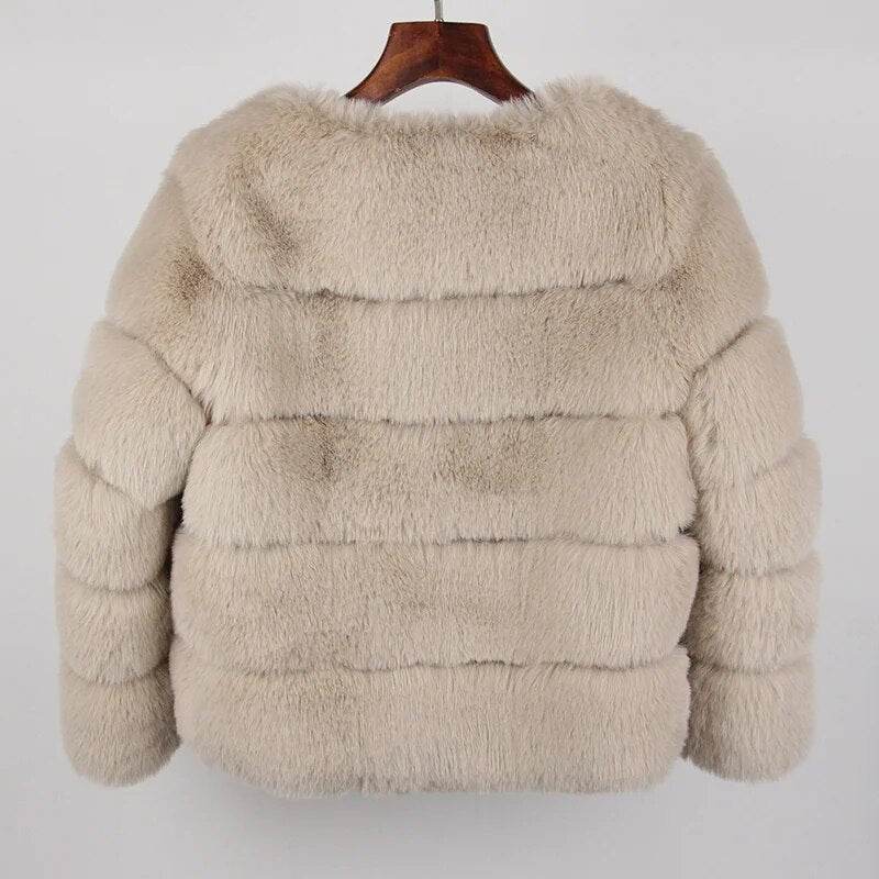 Faux Fur Luxury Winter Jacket Women Elegant Thick Warm Outerwear - Tamnz