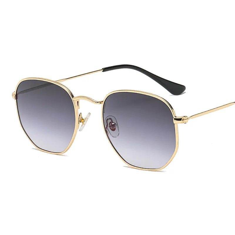 Sunglases Hexagon Sunglasses Women Metal Frame Fishing Glasses Gold tea Eyewear lentes - Tamnz