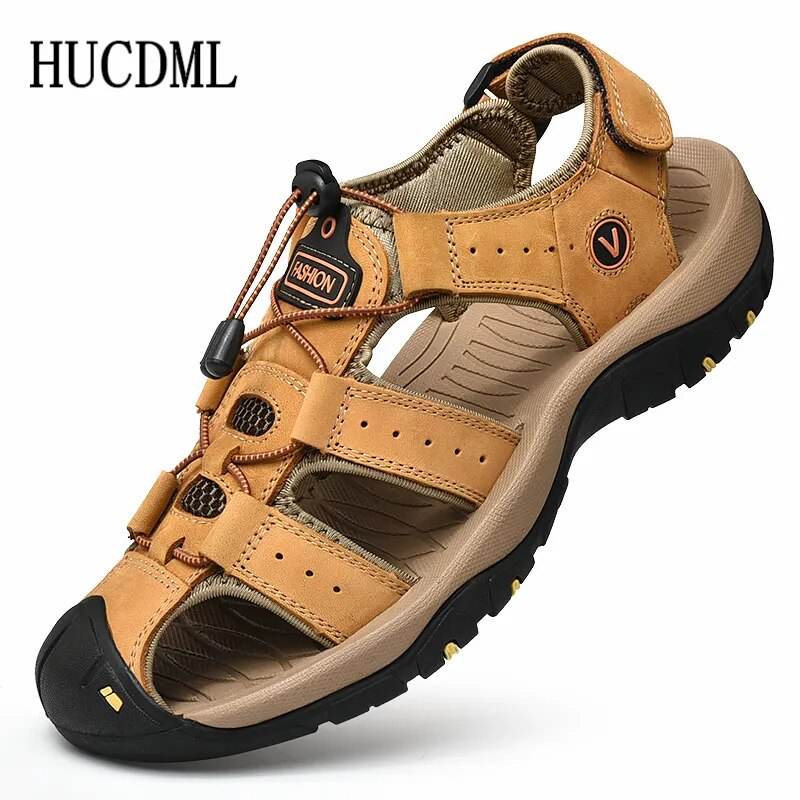 Men's Sandals Summer Anti-collision Toe Outdoor Walking Treking Casual Shoes Leather Hiking Men Slippers Beach Wading Shoes - Tamnz