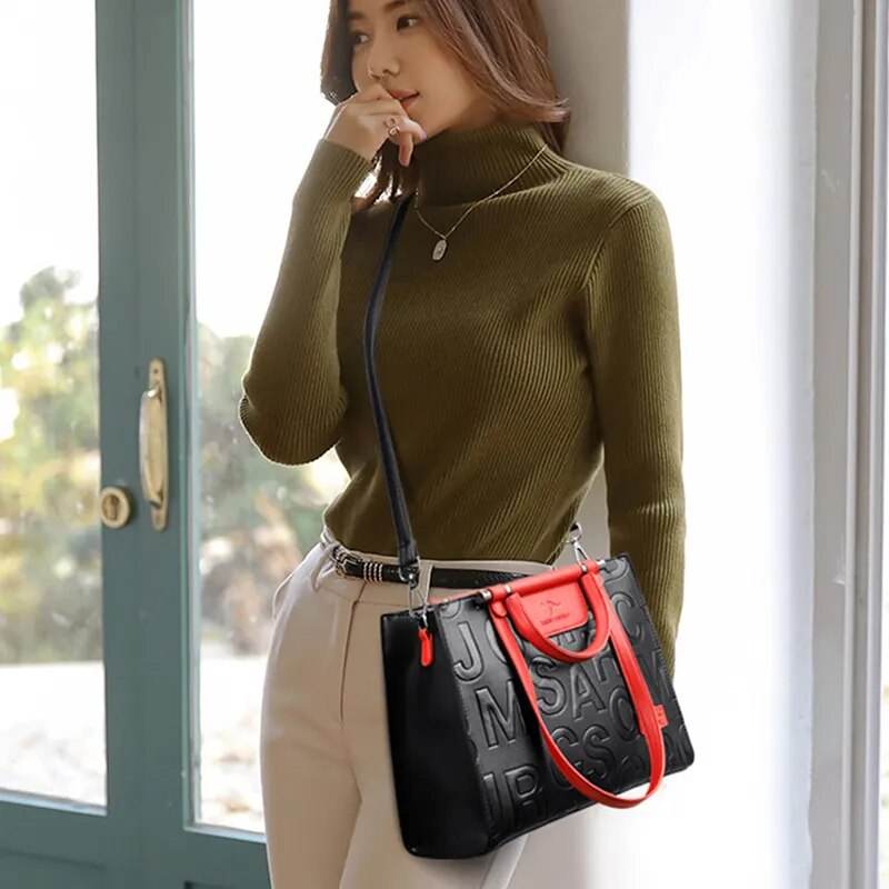 Luxury Designer Handbags Women's Large Capacity Letter Imprint Design Shoulder Bag Contrast Colored Ladies Crossbody Bags - Tamnz