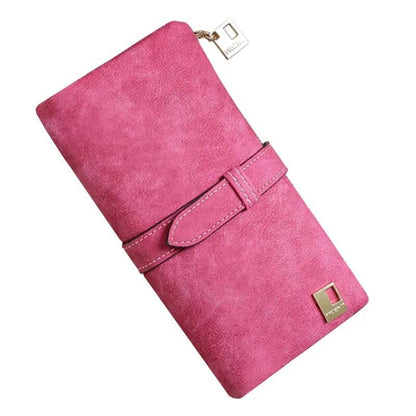 Solid Drawstring Nubuck Leather Zipper Long Women Wallet Phone Bag Luxury Brand Wallets Designer Purse Card Holder Clutch - Tamnz