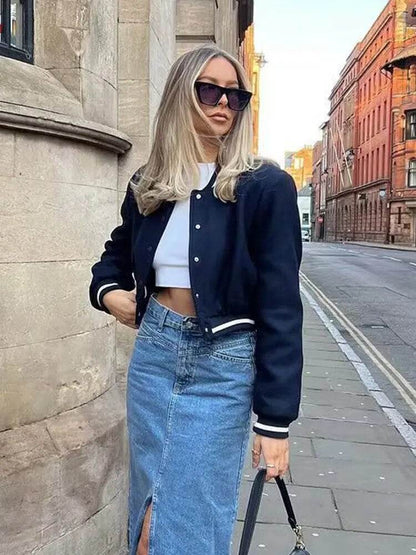 Woman Baseball Jackets for Women Casual Chic Coats Female with Pockets Spring Jacket Ladies New In Outerwear - Tamnz