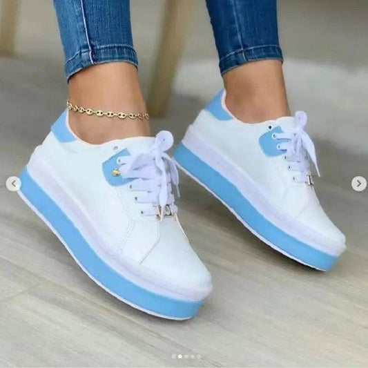Women's Vulcanized Shoes Sports Shoes Outdoor Platform Shoes Female Casual PU Fashion Lace-Up Sneakers Women Wedge Flats - Tamnz