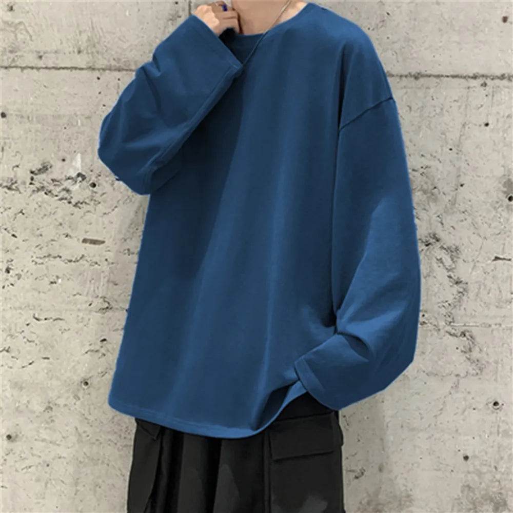Men's Oversized T-shirt Man Long sleeves Pure Color Men t shirt T-shirts For Male Female Tops - Tamnz