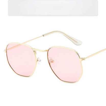 Sunglases Hexagon Sunglasses Women Metal Frame Fishing Glasses Gold tea Eyewear lentes - Tamnz