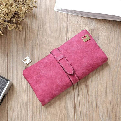 Solid Drawstring Nubuck Leather Zipper Long Women Wallet Phone Bag Luxury Brand Wallets Designer Purse Card Holder Clutch - Tamnz