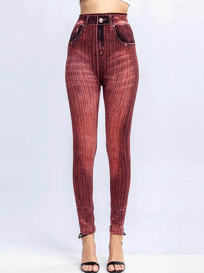 Gym Leggins High Waist Elastic Butterfly Pritned Pencil Pants Faux Denim Leggings Female New Design Hot Sale - Tamnz