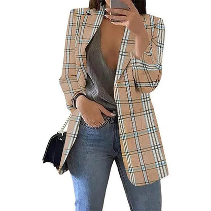 Autumn/Winter Fashion Women's Cardigan Collar Plaid Slim Fit Suit Coat - Tamnz