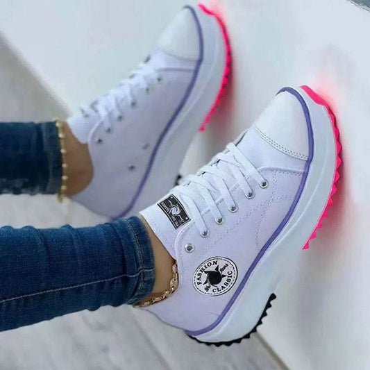 Speedy Classic White Canvas Shoes Women Sneakers Solid Lace-Up Casual Platform Shoes for Women - Tamnz