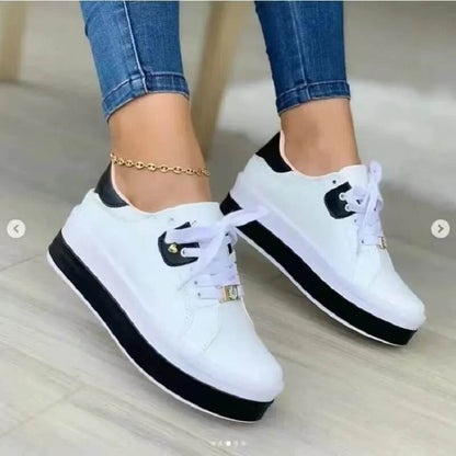 Women's Vulcanized Shoes Sports Shoes Outdoor Platform Shoes Female Casual PU Fashion Lace-Up Sneakers Women Wedge Flats - Tamnz