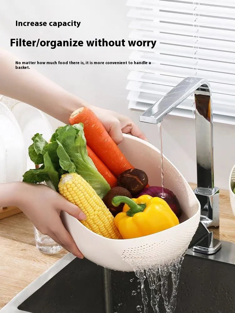 1pc - Plastic Drain Basket Filter, Rice Bowl, Drain Basket, Fruit Bowl, Laundry Basket, Handle, Home Kitchen Organizer
