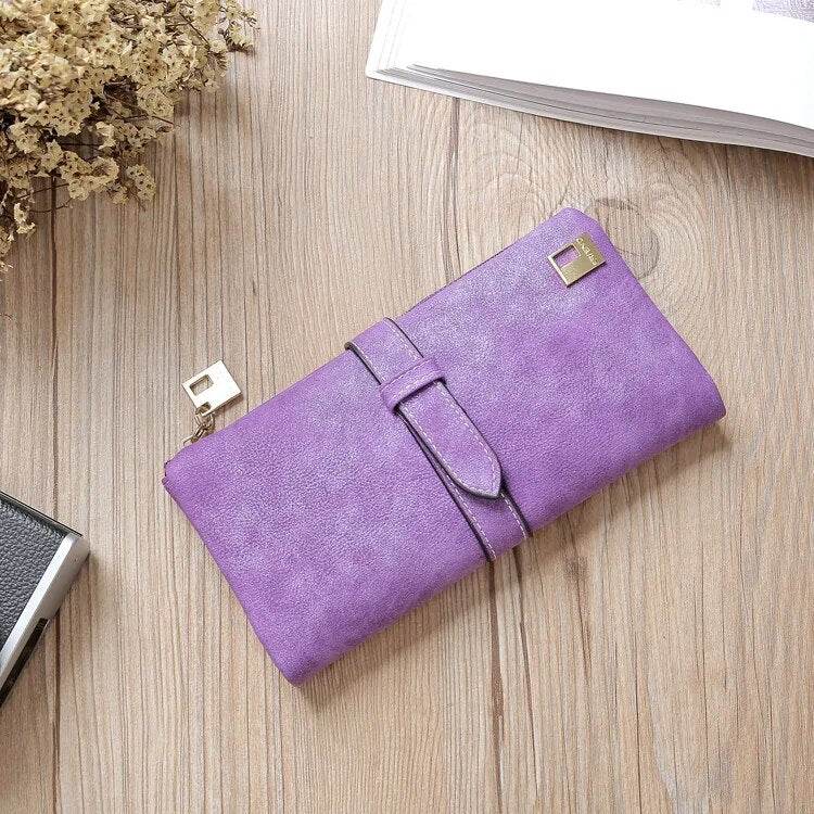 Solid Drawstring Nubuck Leather Zipper Long Women Wallet Phone Bag Luxury Brand Wallets Designer Purse Card Holder Clutch - Tamnz